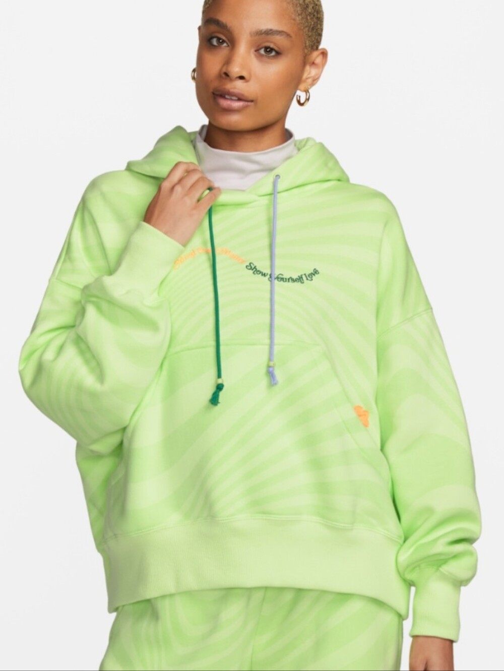 Nike Hoodie "Mind Over Matter" Size XS Neon Green Striped Oversized Fit Casual